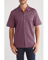 Bugatchi - Floral Print Short Sleeve Stretch Cotton Button-up Shirt - Lyst