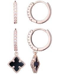 Adornia - Set Of 2 Cubic Zirconia Huggie Hoop & Clover Drop Earrings - Lyst