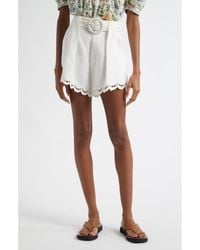 FARM Rio - Ruchelieu Embroidered Scalloped Linen Blend Shorts - Lyst