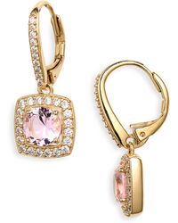 Nadri - Pink Crystal & Cubic Zirconia Halo Cushion Drop Earrings - Lyst