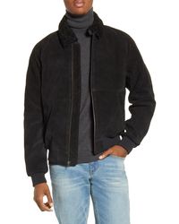 BP. X Alex Costa Fleece Collar Suede Bomber Jacket - Black