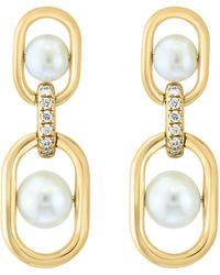 Effy - 14k Gold Diamond & 3.5-4.5mm Freshwater Pearl Drop Earrings - Lyst