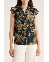 Calvin Klein - Cap Sleeve Ruffle Front Button-Up Top - Lyst