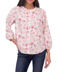 Lucky Brand - Floral Print Band Collar Button-up Cotton Shirt - Lyst