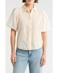 Forgotten Grace - Bubble Sleeve Button Front Top - Lyst