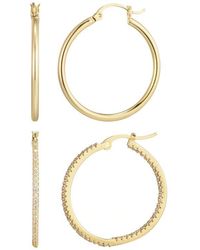 Adornia - Set Of 2 Cubic Zirconia Hoop Earrings - Lyst