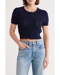 Vigoss - Crop Pointelle Short Sleeve Cardigan - Lyst