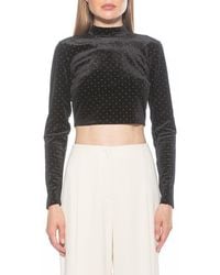 Alexia Admor - Ari Long Sleeve Studded Velvet Crop Top - Lyst