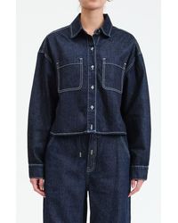 DAZE - The Editor Crop Denim Button-Up Shirt - Lyst