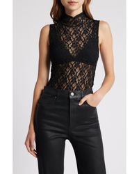 FRAME - Mock Neck Sleeveless Lace Top - Lyst