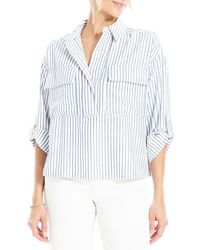 Max Studio - Grid Print Roll Sleeve Popover Shirt - Lyst
