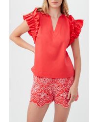 Trina Turk - Augusto Ruffle Sleeve Organic Cotton Top - Lyst