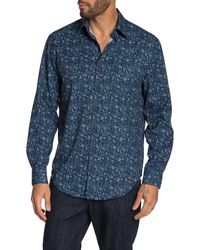Con.struct Slim Fit Paisley Print 4 Way Stretch Long Sleeve Shirt - Blue