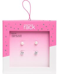 Nordstrom Rack - Set Of 2 Sterling Cubic Zirconia & Faux Pearl Stud Earrings - Lyst