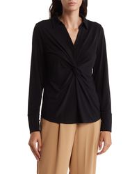 Adrianna Papell - Twist Front Long Sleeve Crepe Top - Lyst