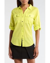 DKNY - Solid Roll Sleeve Button-Up Shirt - Lyst