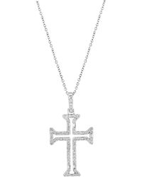 Effy - 14k White Gold Diamond Open Cross Pendant Necklace - Lyst