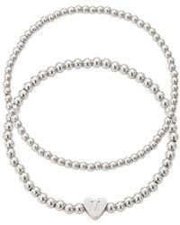 Adornia - Beaded Initial Charm Bracelet Set - Lyst