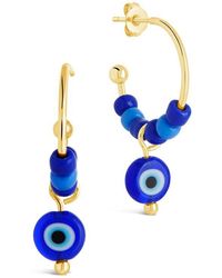 Sterling Forever - Sibyl Evil Eye Drop Beaded Hoop Earrings - Lyst