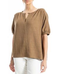 Max Studio - Short Sleeve Split Neck Blouse - Lyst