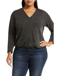 Max Studio - V-neck Long Sleeve Ribbed Top - Lyst