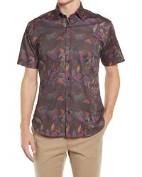 JEFF - Winey Roads Floral Short Sleeve Stretch Button-up Shirt - Lyst