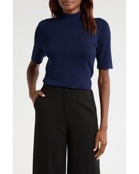 Halogen® - Short Sleeve Mock Neck Rib Sweater - Lyst