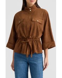 Ellen Tracy - Faux Suede Tie Waist Jacket - Lyst