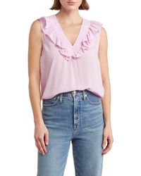 French Connection - Ruffle V-neck Crepe Top - Lyst