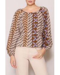 MELLODAY - Long Sleeve Button Front Peplum Top - Lyst