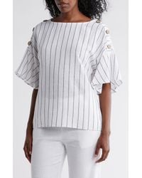 Ellen Tracy - Round Neck Button Detail Linen Blend Top - Lyst