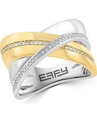 Effy - Two-Tone Diamond Crisscrossing Band Ring - Lyst
