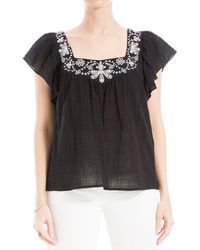 Max Studio - Floral Embroidered Square Neck Top - Lyst