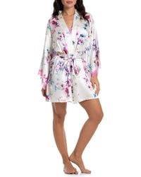 In Bloom - Floral Satin Wrap Robe - Lyst