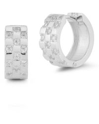 Glaze Jewelry - Sterling Silver Cz Checkered Huggie Hoop Earrings - Lyst