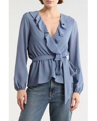 Max Studio - Ruffle Long Sleeve Faux Wrap Top - Lyst