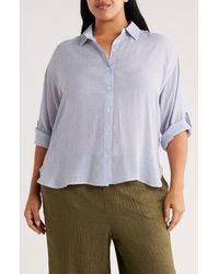 Max Studio - Stripe Roll Sleeve Button-Up Shirt - Lyst