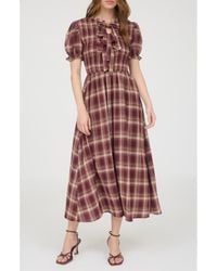 AUGUST SKY - Plaid Tie Front Midi Dress - Lyst