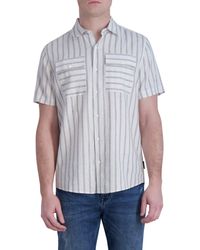 Karl Lagerfeld - Stripe Linen Blend Short Sleeve Button-up Shirt - Lyst