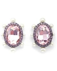 Kurt Geiger - Oval Crystal & Faux Pearl Stud Earrings - Lyst