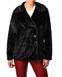 Bernardo - Abstract Double Breasted Faux Fur Coat - Lyst