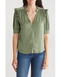 Melrose and Market - Ruffle Sleeve Split Neck Button-up Top - Lyst