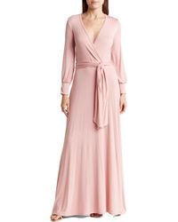 Go Couture - Long Sleeve Faux Wrap Maxi Dress - Lyst