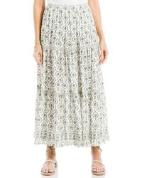 Max Studio - Floral Wreath Print Tiered Cotton Blend Maxi Skirt - Lyst