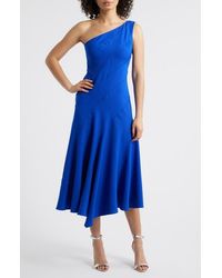 Vince Camuto Laguna One-Shoulder Ruffle Detail Asymmetric Midi Dress in  Blue