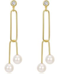 Lafonn - Plated Sterling Simulated Diamond & Cultured Freshwater Pearl Paperclip Dangle Earrings - Lyst