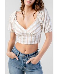 Beivy - Open Knit Puff Sleeve Crop Top - Lyst