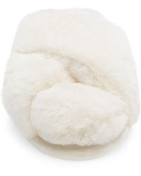 BP. Sophie Criss Cross Plush Bedroom Slipper In Ivory Faux Fur At Nordstrom Rack - White