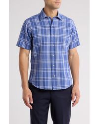 David Donahue - Plaid Poplin Casual Short Sleeve Cotton Button-up Shirt - Lyst