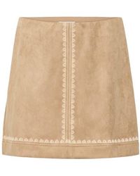 Ichi - Embroidered Faux Suede Skirt - Lyst